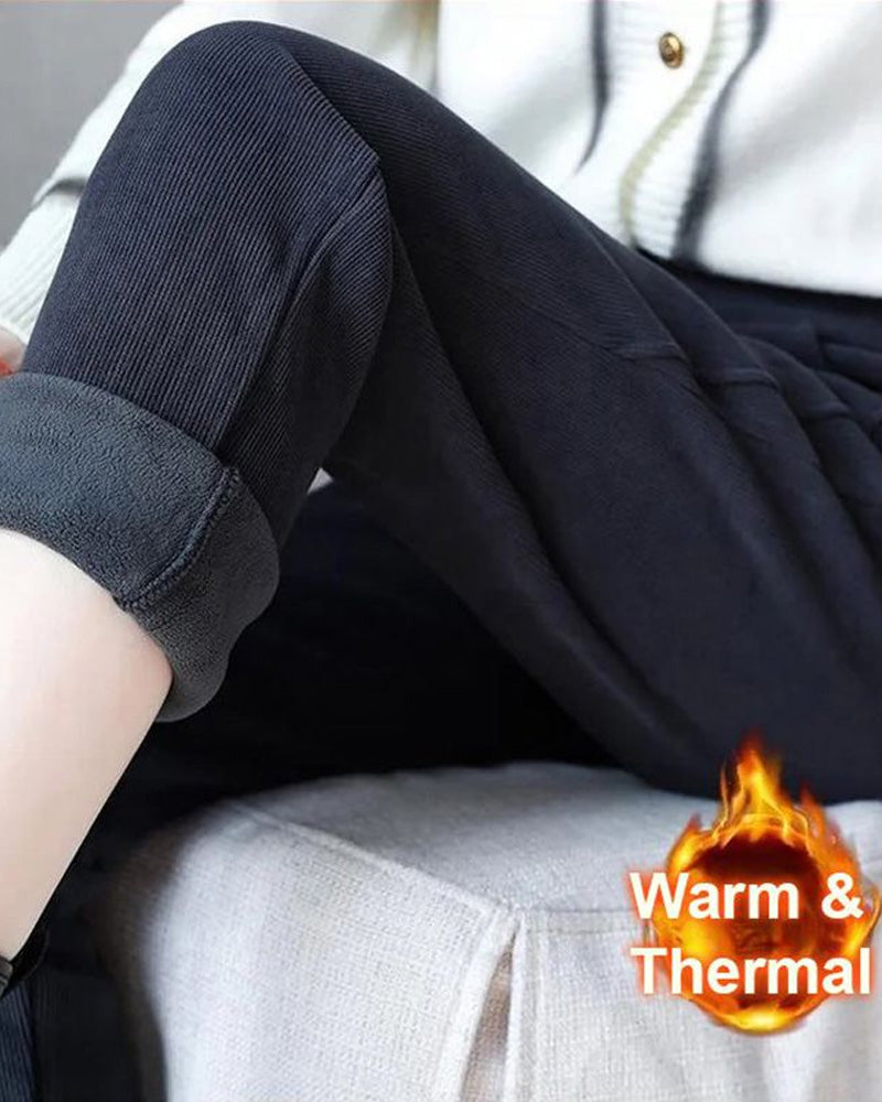 Pantalon Taille Haute Chaud avec Doublure en Laine