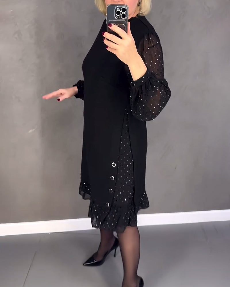Robe élégante à pois et manches longues