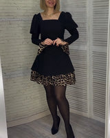 Robe élégante à manches bouffantes et imprimé léopard