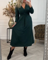 Robe sexy unie avec manches longues