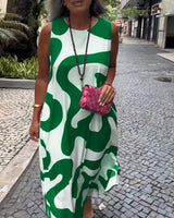 Robe Sans Manches Col Rond Avec Imprimé Géométrique