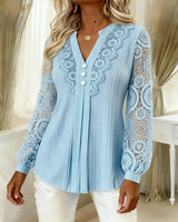 Blouse Dentelle Panneaux Manches Longues Col V