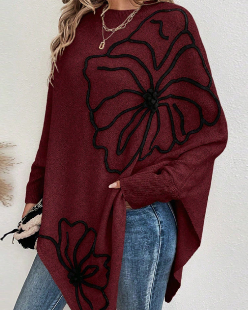 Pull Floral Large à Manches Gigot