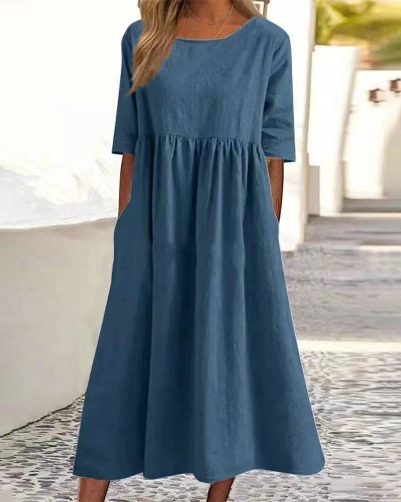 Robe unie en coton lin