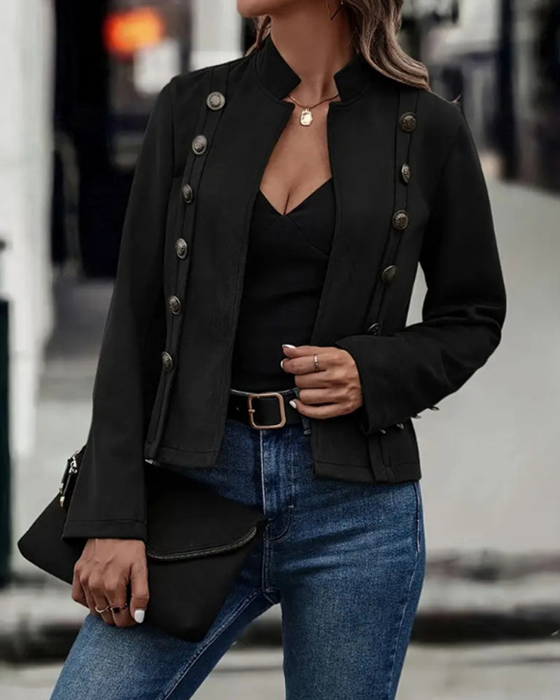 Veste élégante à double boutonnage de couleur unie
