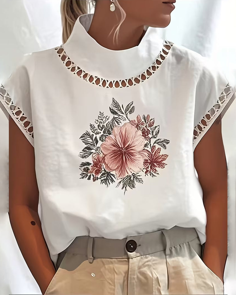 T-Shirt Col Roulé Demi Sans Manches Évidé