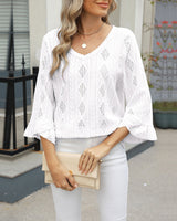 Haut Motif Losange Creux Manches Trompette