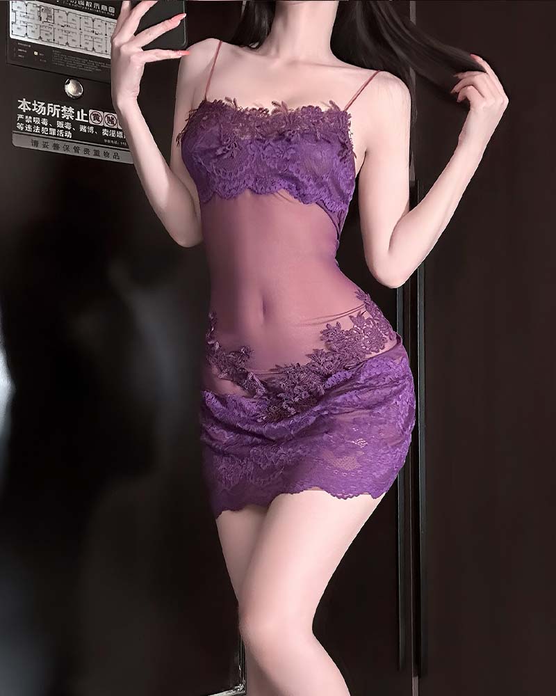Chemise De Nuit Sexy Unie En Dentelle