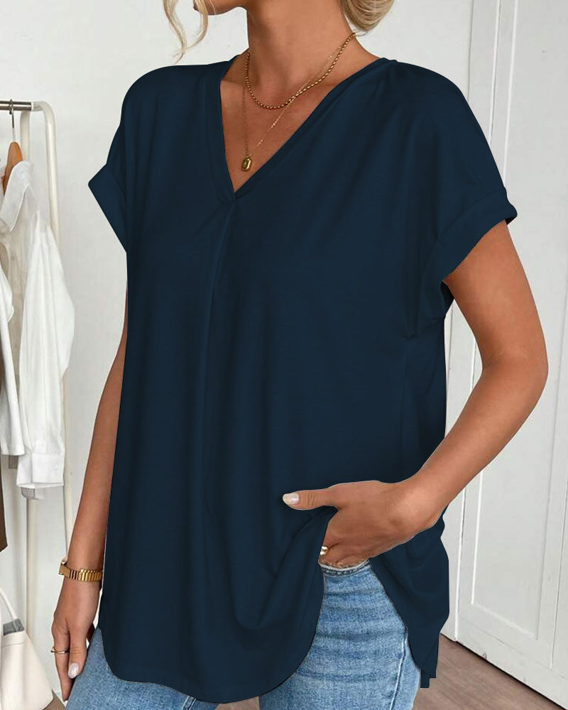 T-Shirt À Manches Courtes Uni Patchwork
