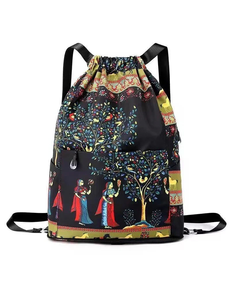 Sac à bandoulière avec cordon de serrage de style ethnique