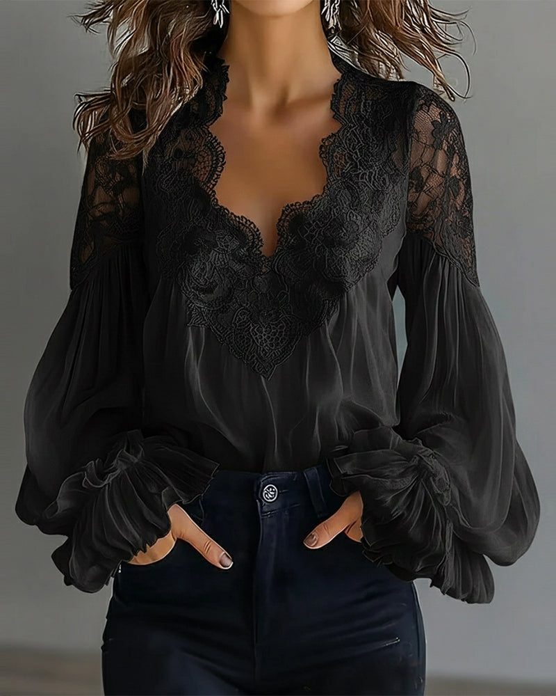 Chemisier Dentelle Patchwork Col V