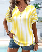 T-Shirt À Col En V Rayée Bloc De Couleurs