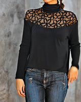 Haut Col Roulé Dentelle Sheer Tricot