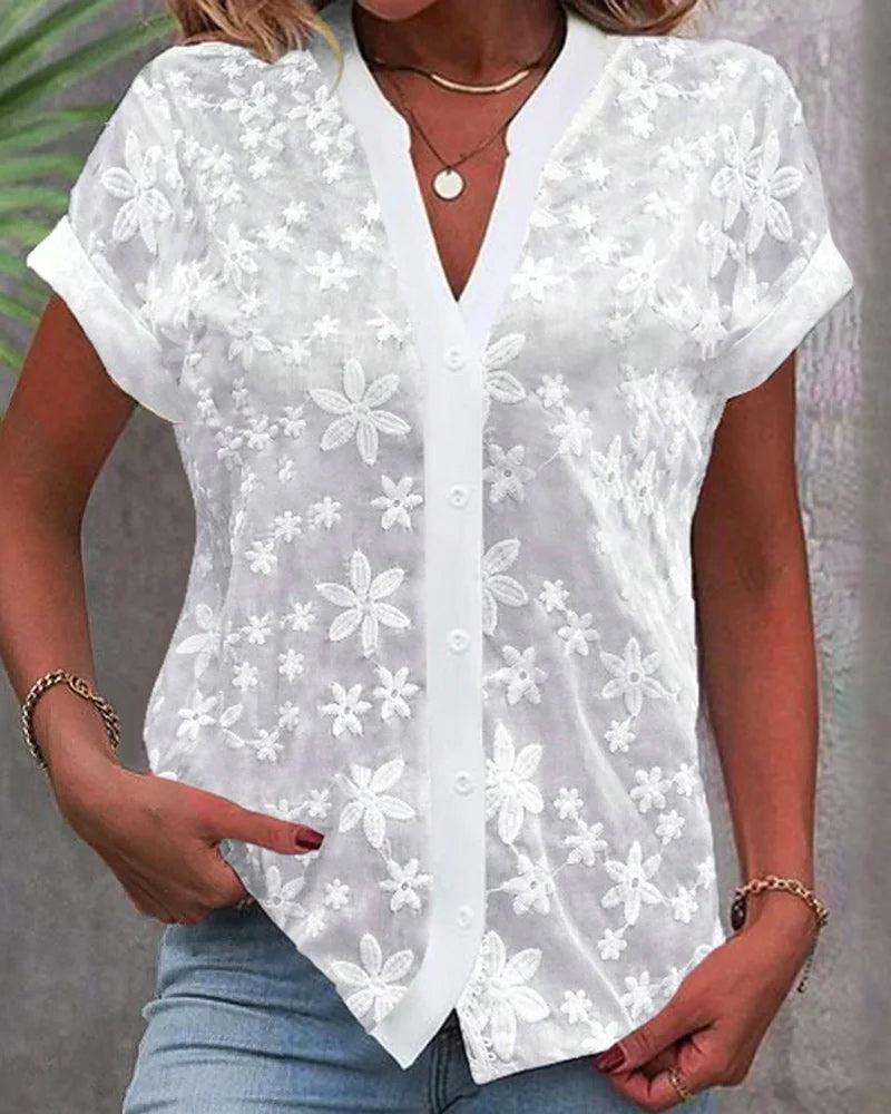 Blouse à manches courtes et col V