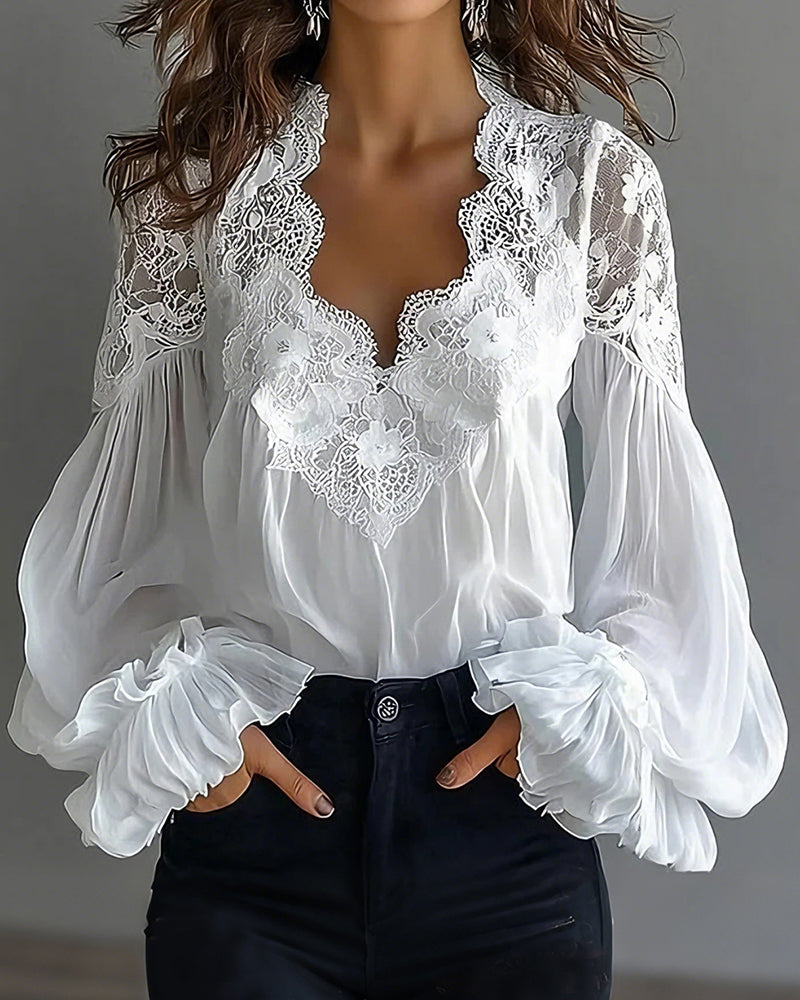 Chemisier Dentelle Patchwork Col V
