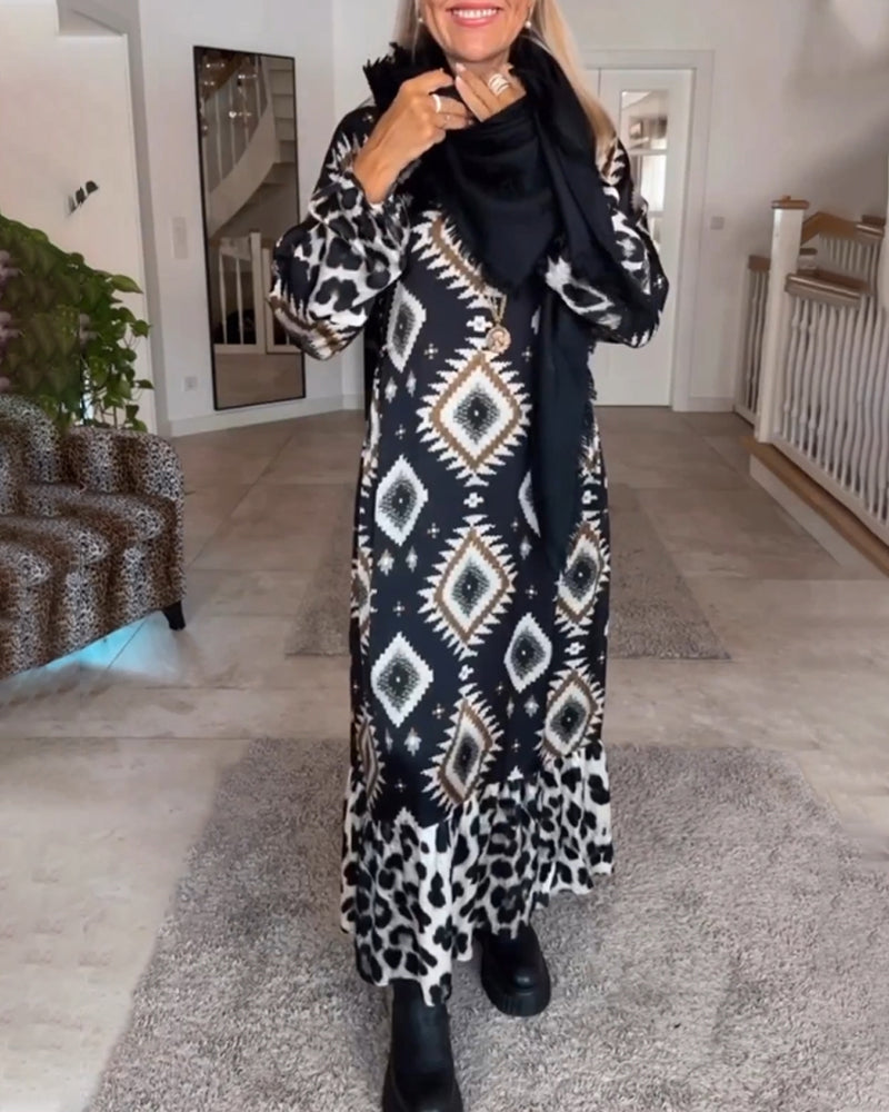 Robe à imprimé géométrique à manches longues