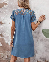 Robe de poche de couleur unie avec manches courtes en dentelle creuse
