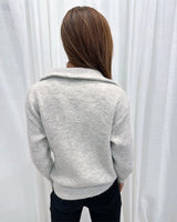 Pull décontracté de couleur unie avec fermeture éclair à revers