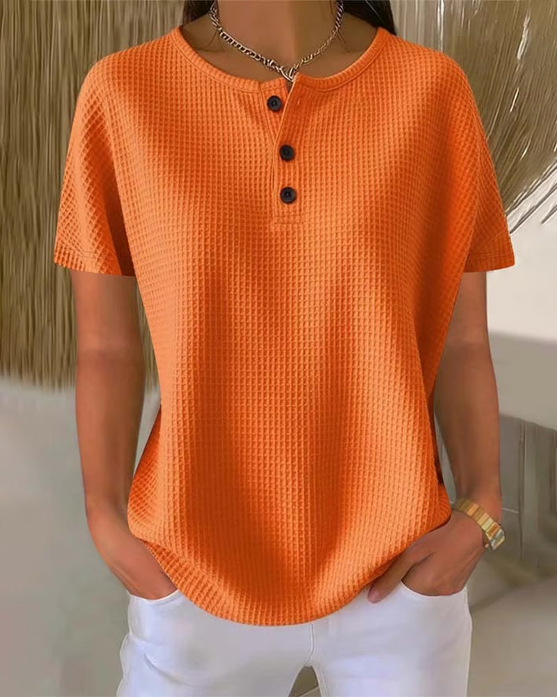 T-shirt Boutonné Col V Décontracté