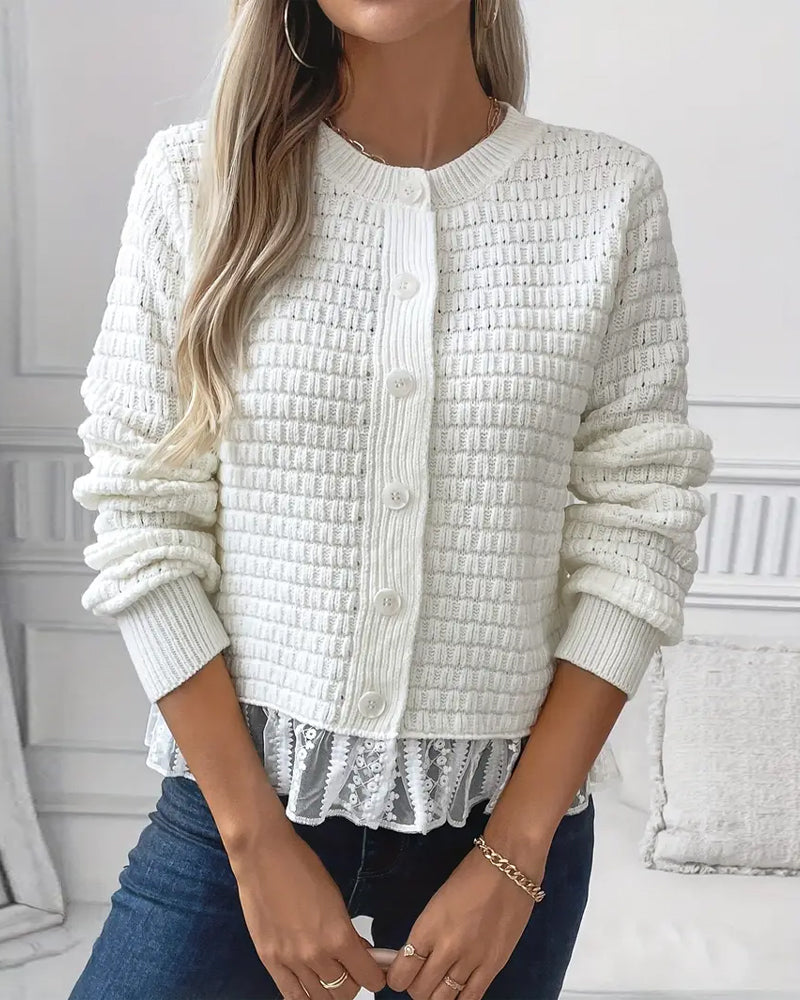 Manteau Manches Longues Pull À Panneaux De Dentelle
