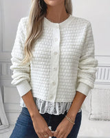 Manteau Manches Longues Pull À Panneaux De Dentelle