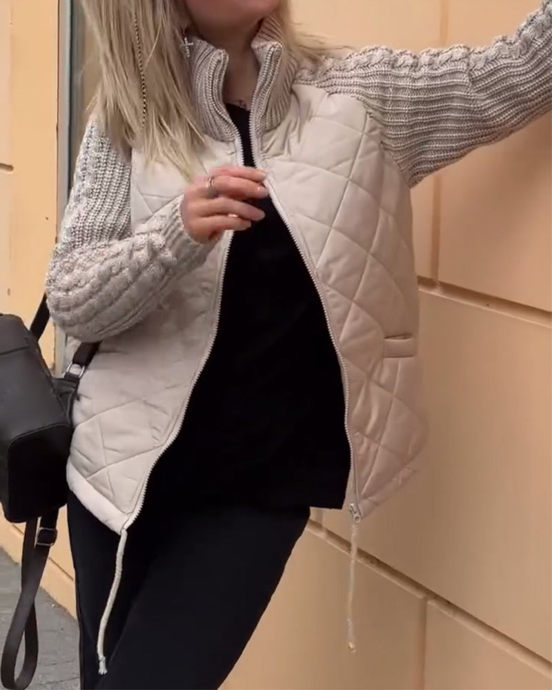 Manteau zippé à col haut de couleur unie