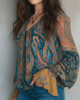 Blouse À Col V De Style Bohème À Manches Évasées