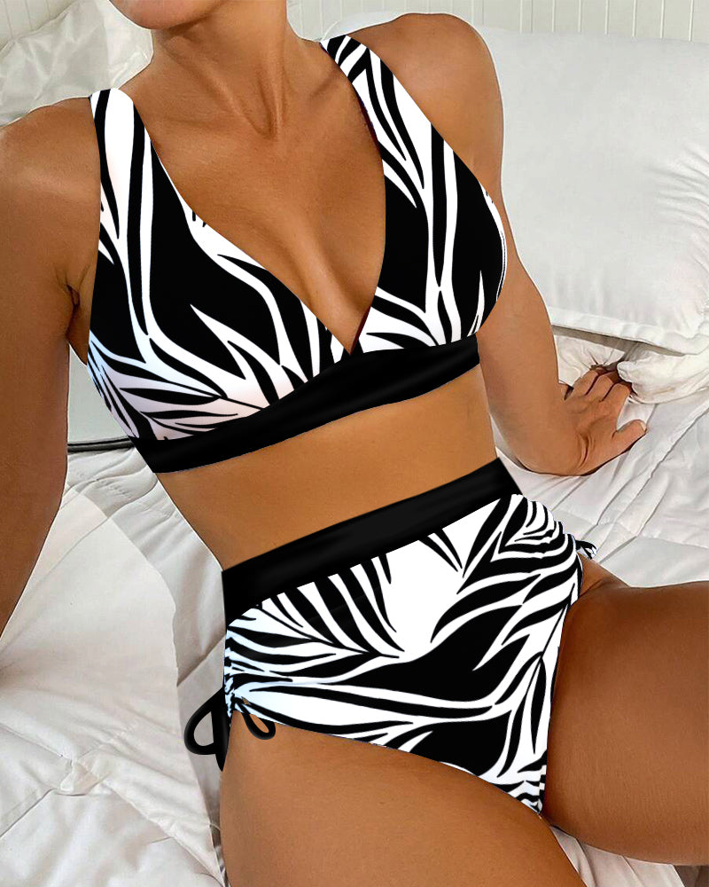 Bikini Deux Pièces Imprimé Taille Haute