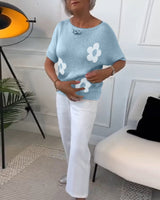Pull col rond slim fleuri