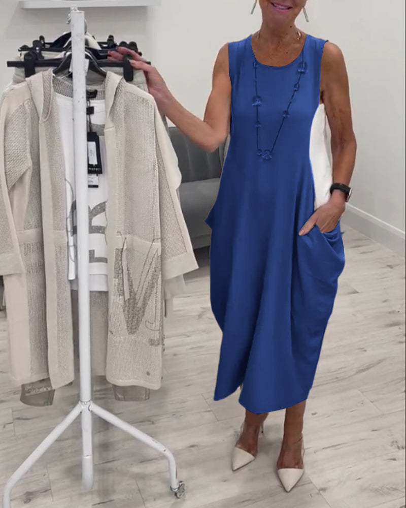 Robe patchwork de poche sans manches à la mode