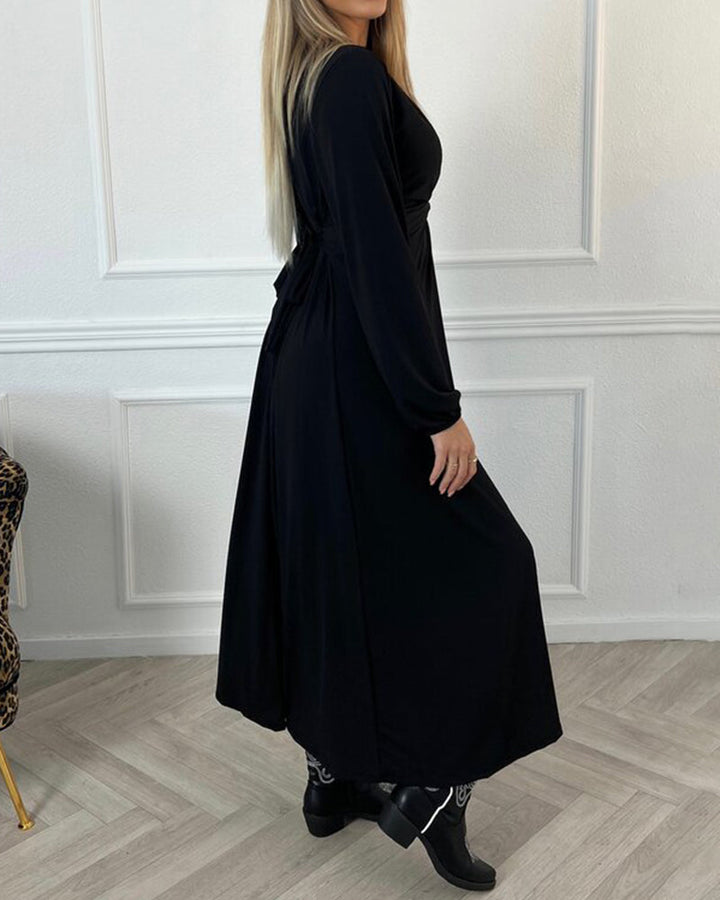 Robe sexy unie avec manches longues