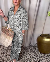Robe longue imprimée vintage avec poche à revers
