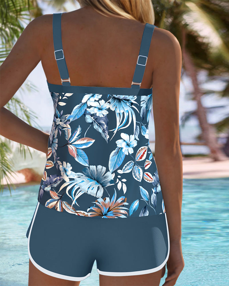 Tankini Col En U Sans Manches Imprimé