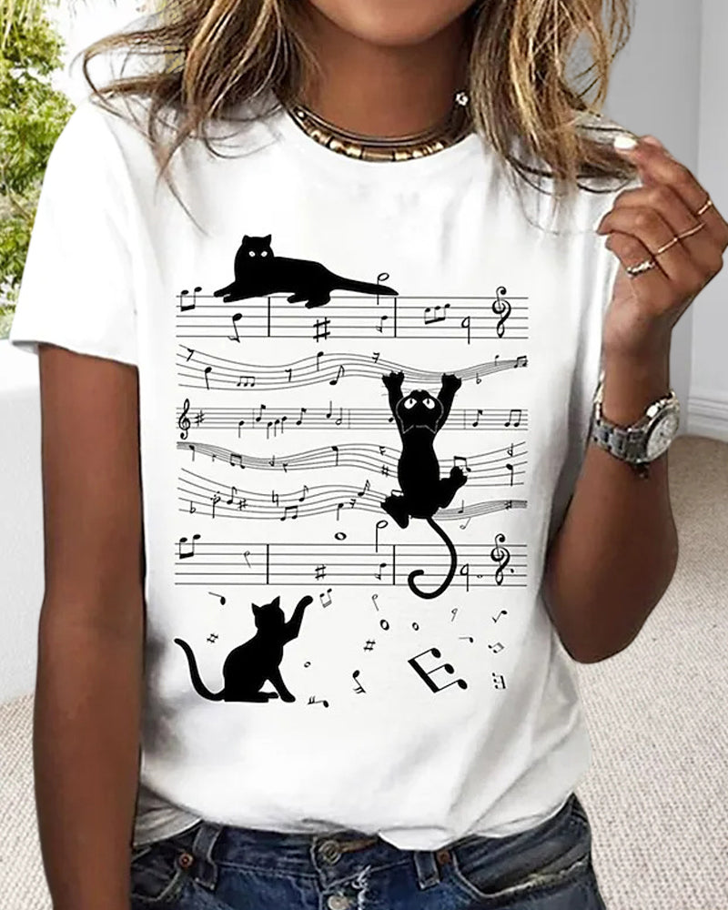 T-shirt col rond imprimé chat musical