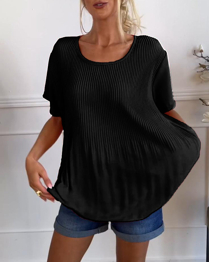 Blouse plissée col rond uni