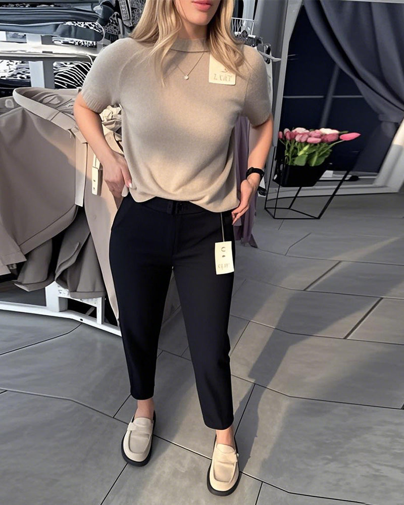 Pantalon Uni Décontracté Droit
