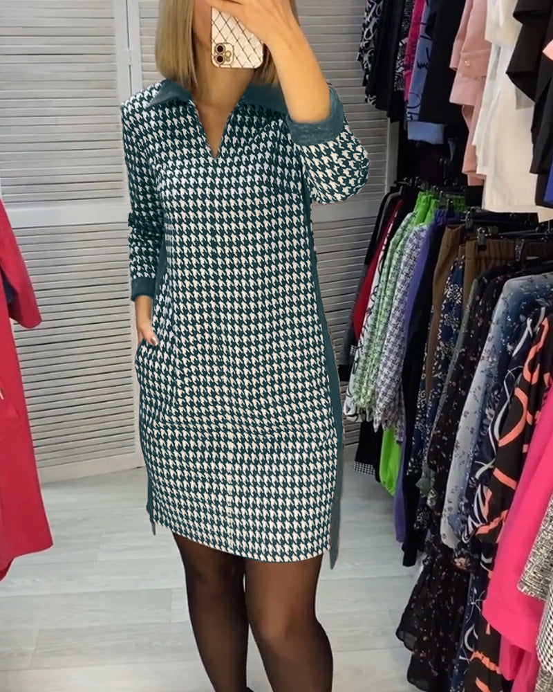 Robe à revers avec poche et carreaux