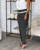 Pantalon patchwork irrégulier à poches de couleur unie à la mode