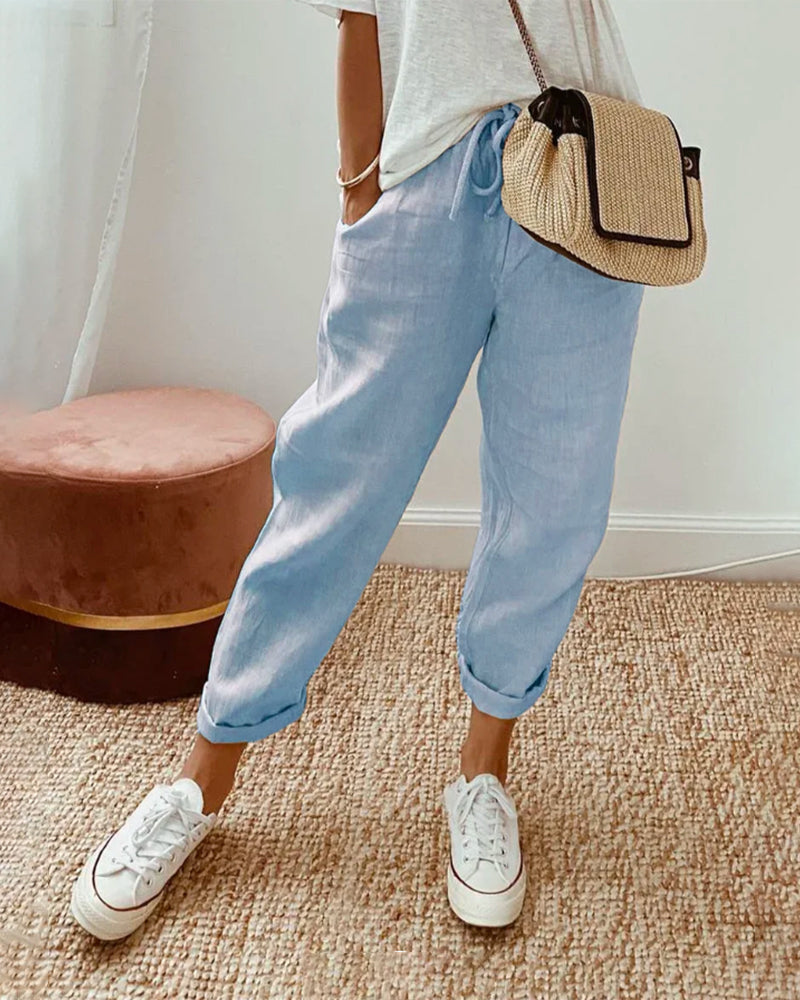Pantalon Pur Coton Couleur Unie