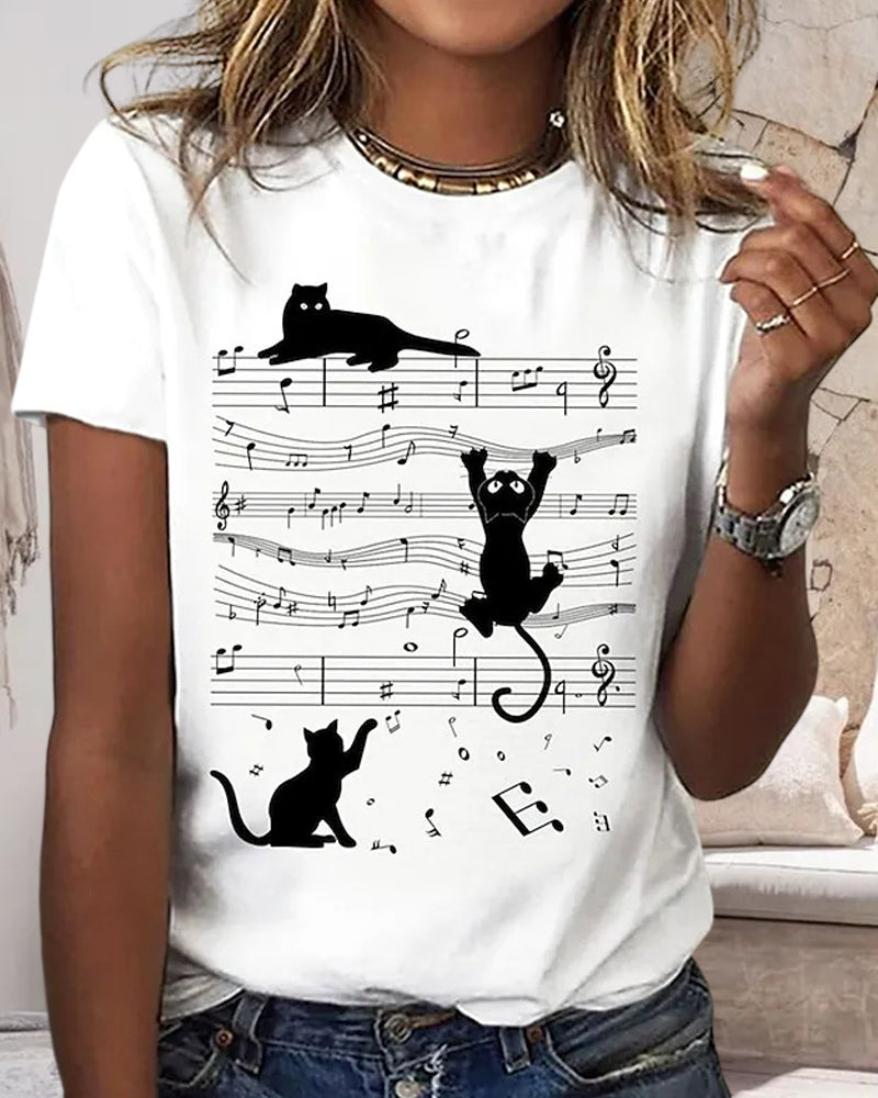 T-shirt col rond imprimé chat musical
