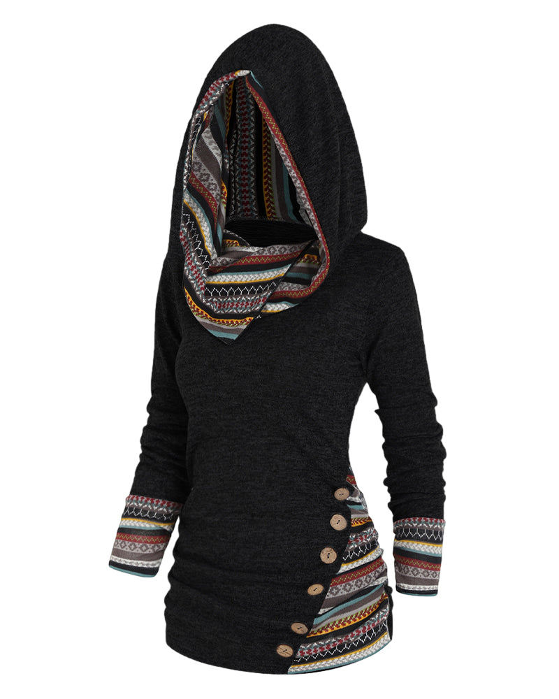 Sweat-shirt à capuche décontracté de couleur contrastée