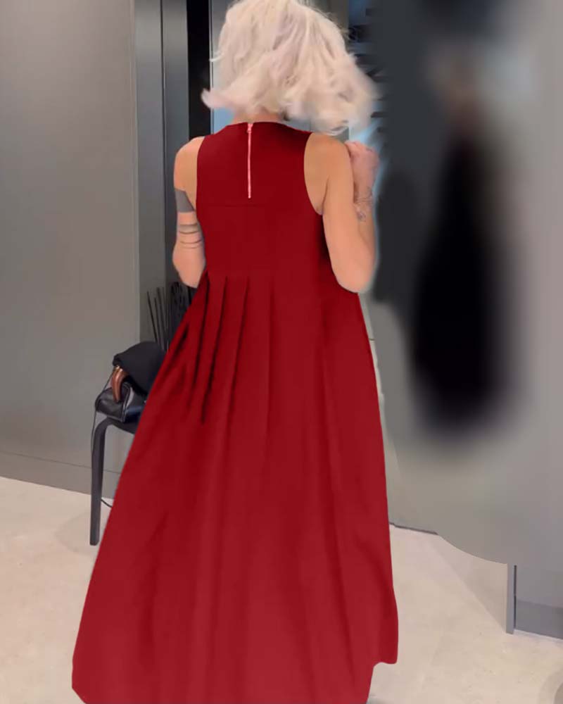Robe débardeur plissée élégante de couleur unie