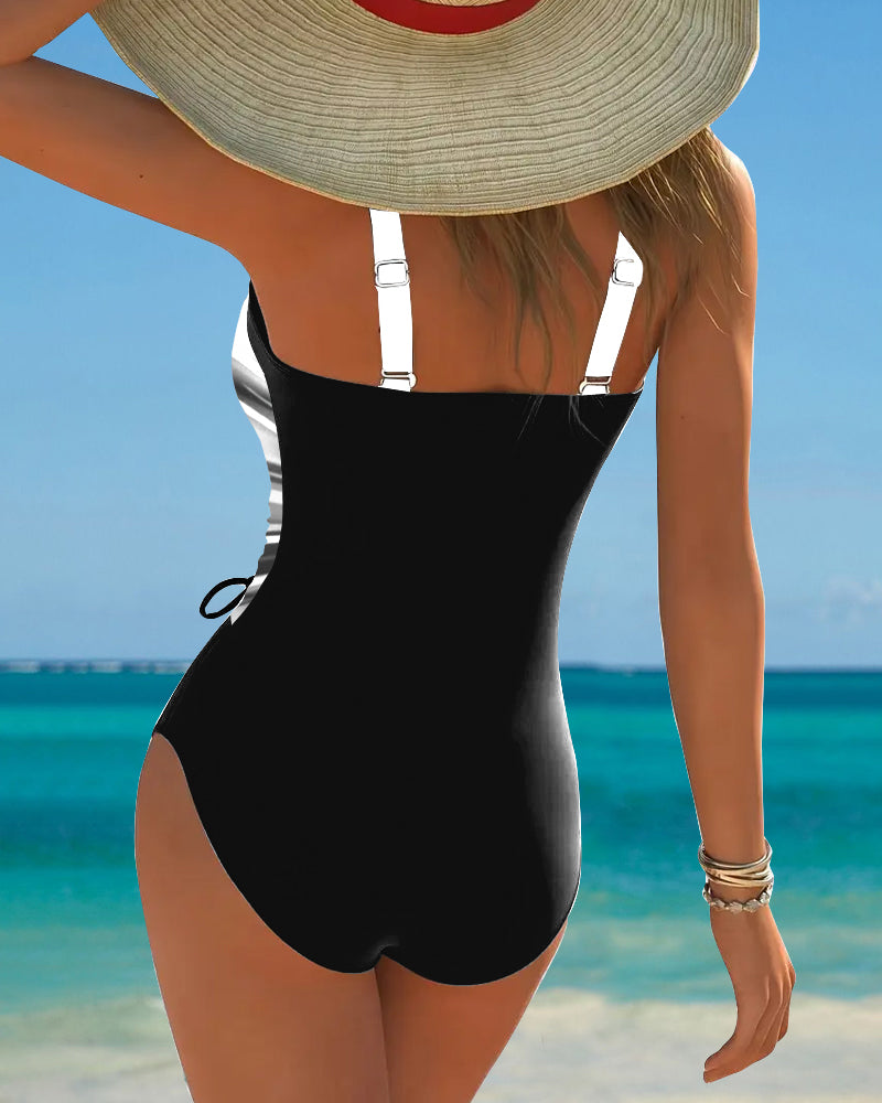 Maillot de Bain Monopièce Cordelette de Couleur Contrastée
