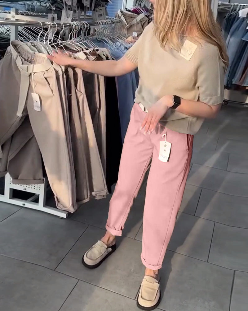 Pantalon Uni Décontracté Droit