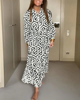 Robe à manches à neuf points à imprimé géométrique
