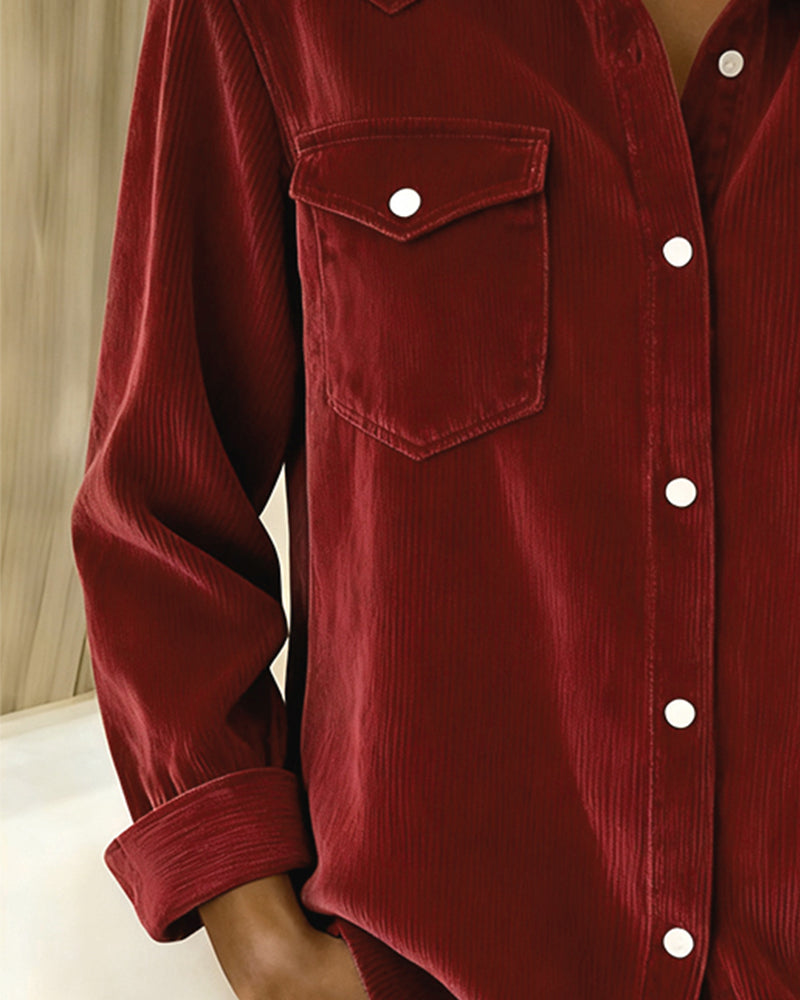 Chemise À Manches Longues À Revers Et Boutonnée
