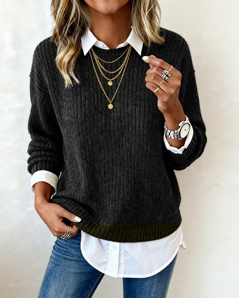 Pull À Col Chemise Avec Design Patchwork