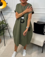 Robe décontractée à manches courtes et imprimé lettre simple