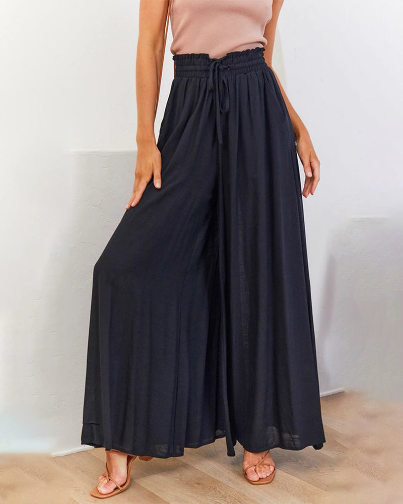 Pantalon taille haute de couleur unie
