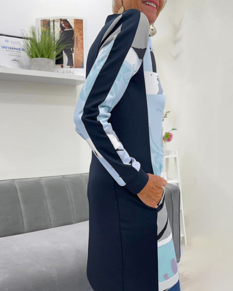 Robe à manches longues zippée avec poches bloc de couleur